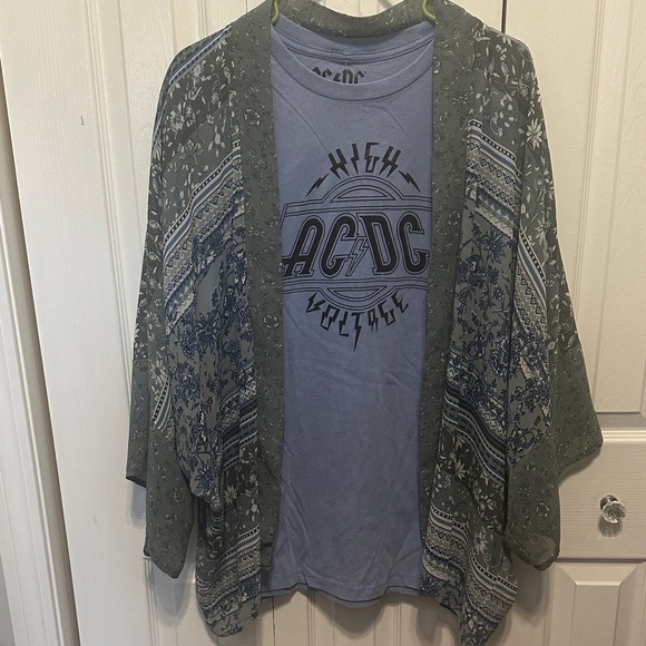 Other - Bohemian Patterned Kimono with Blue AC/DC Graphic Tee
